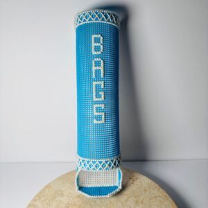 Vintage Handmade Needlepoint BAGS Garbage Bag Holder Hanging‎ Shopping Bags Blue